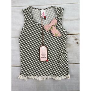 Serendipity By Matilda Jan Tank Top Girls 6 Green Plaid Ruffle Pink Bow NWT